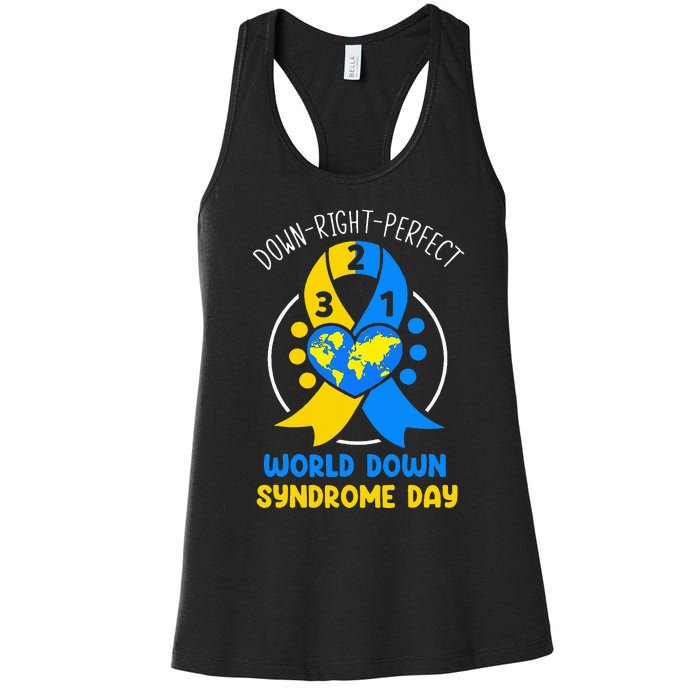 World Down Syndrome Day Awareness 321 T21 Down Right Perfect Women's Racerback Tank