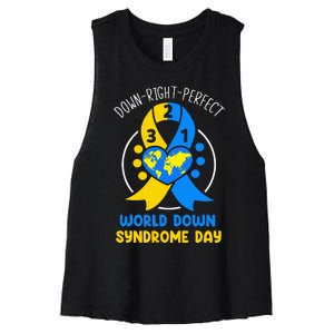 World Down Syndrome Day Awareness 321 T21 Down Right Perfect Women's Racerback Cropped Tank