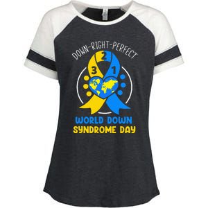 World Down Syndrome Day Awareness 321 T21 Down Right Perfect Enza Ladies Jersey Colorblock Tee