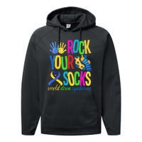 World Down Syndrome Day Quote Rock Your Socks Cool Awareness Performance Fleece Hoodie