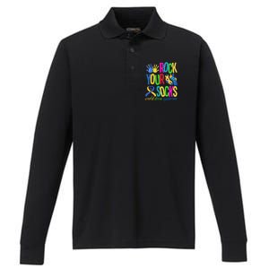 World Down Syndrome Day Quote Rock Your Socks Cool Awareness Performance Long Sleeve Polo