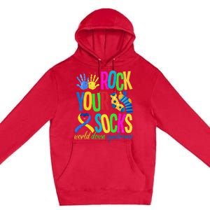 World Down Syndrome Day Quote Rock Your Socks Cool Awareness Premium Pullover Hoodie