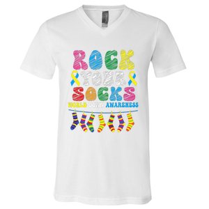 World Down Syndrome Day, Rock Your Socks Awareness V-Neck T-Shirt