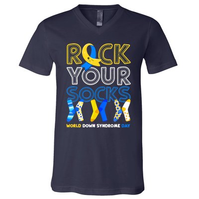 World Down Syndrome Day Rock Your Socks Groovy V-Neck T-Shirt