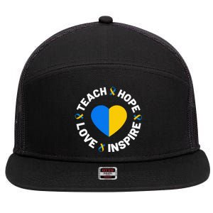 World Down Syndrome Day Awareness Ribbon Teach Hope Love T21 7 Panel Mesh Trucker Snapback Hat