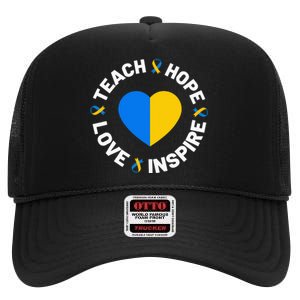 World Down Syndrome Day Awareness Ribbon Teach Hope Love T21 High Crown Mesh Back Trucker Hat