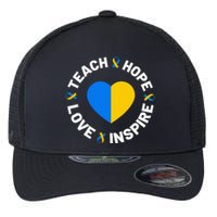 World Down Syndrome Day Awareness Ribbon Teach Hope Love T21 Flexfit Unipanel Trucker Cap