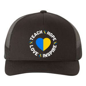 World Down Syndrome Day Awareness Ribbon Teach Hope Love T21 Yupoong Adult 5-Panel Trucker Hat