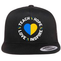 World Down Syndrome Day Awareness Ribbon Teach Hope Love T21 Flat Bill Trucker Hat