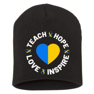 World Down Syndrome Day Awareness Ribbon Teach Hope Love T21 Short Acrylic Beanie