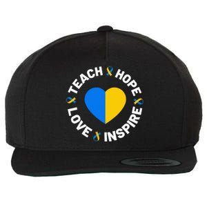 World Down Syndrome Day Awareness Ribbon Teach Hope Love T21 Wool Snapback Cap