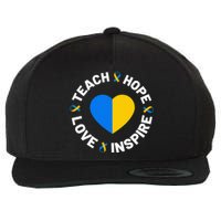 World Down Syndrome Day Awareness Ribbon Teach Hope Love T21 Wool Snapback Cap