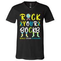 World Down Syndrome Day Rock Your Socks Awareness V-Neck T-Shirt