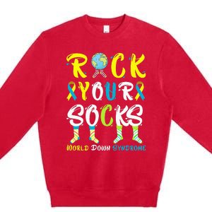 World Down Syndrome Day Rock Your Socks Awareness Premium Crewneck Sweatshirt