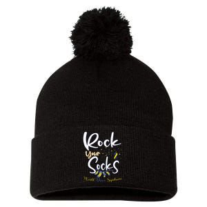 World Down Syndrome Day Rock Your Socks Awareness Pom Pom 12in Knit Beanie