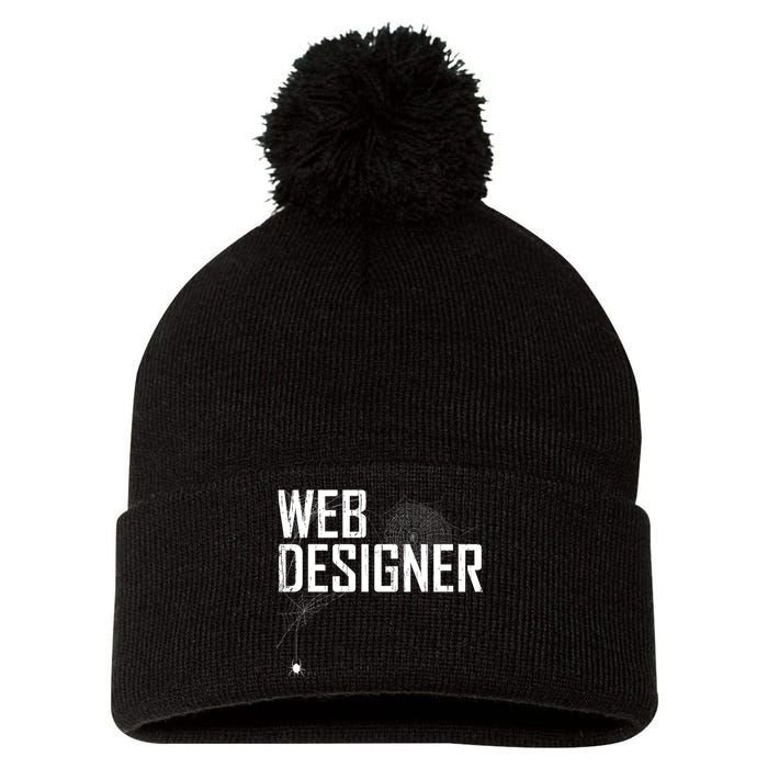 Web Designer Spider Web Pom Pom 12in Knit Beanie