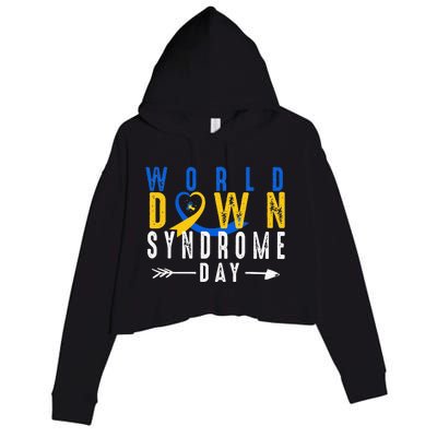 World Down Syndrome Day Ribbon Blue And Yellow Heart Hands Crop Fleece Hoodie