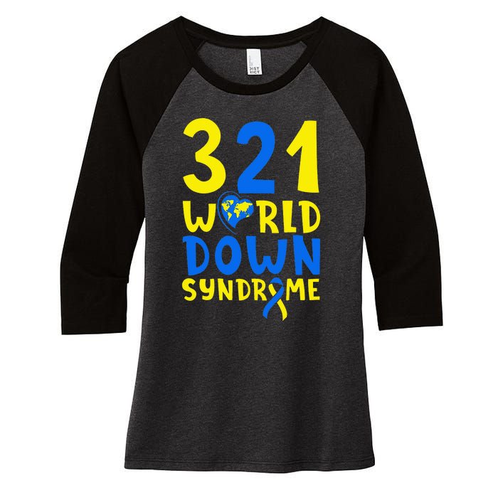 World Down Syndrome Day Awareness March 21 Women's Tri-Blend 3/4-Sleeve Raglan Shirt