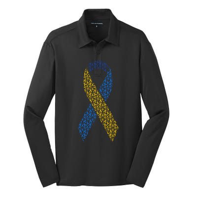 World Down Syndrome Day Awareness Ribbons Silk Touch Performance Long Sleeve Polo