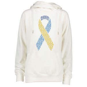 World Down Syndrome Day Awareness Ribbons Womens Funnel Neck Pullover Hood