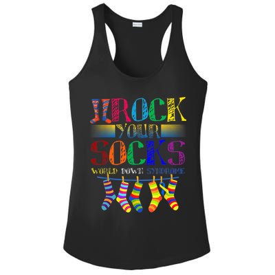 World Down Syndrome Day Rock Your Socks Globe Ribbon Ladies PosiCharge Competitor Racerback Tank
