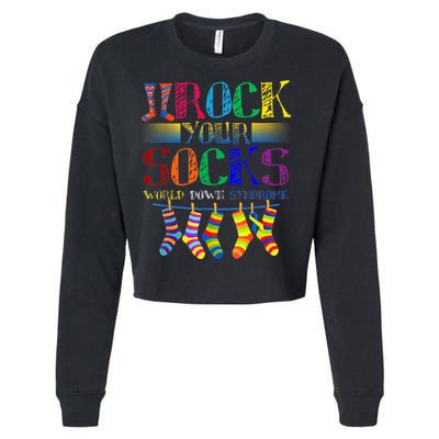 World Down Syndrome Day Rock Your Socks Globe Ribbon Cropped Pullover Crew