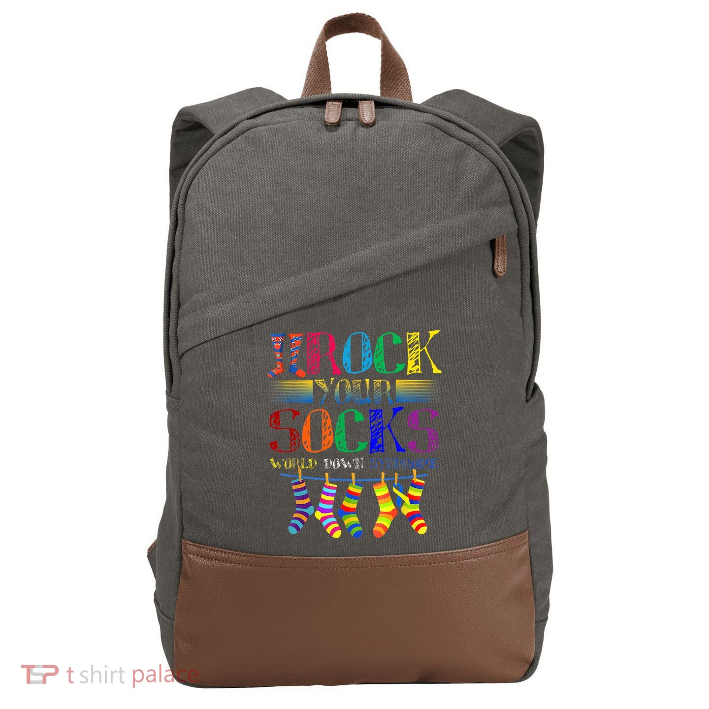 World Down Syndrome Day Rock Your Socks Globe Ribbon Cotton Canvas Backpack
