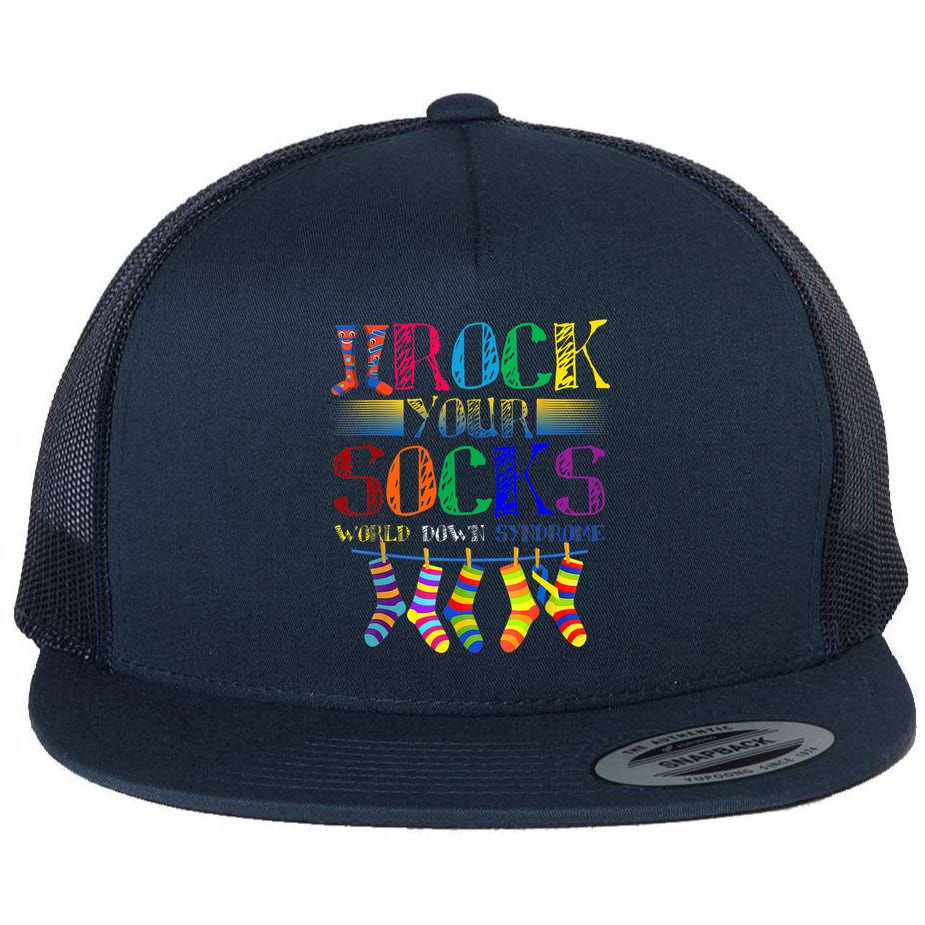 World Down Syndrome Day Rock Your Socks Globe Ribbon Flat Bill Trucker Hat