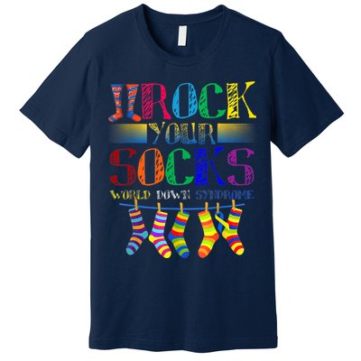 World Down Syndrome Day Rock Your Socks Globe Ribbon Premium T-Shirt
