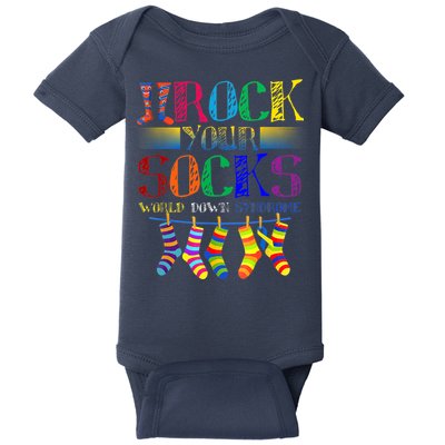 World Down Syndrome Day Rock Your Socks Globe Ribbon Baby Bodysuit