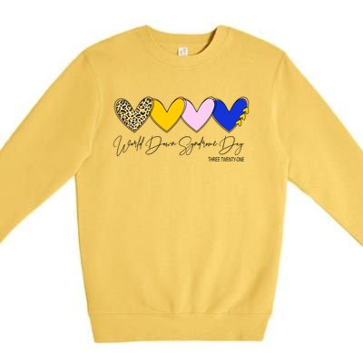 World Down Syndrome Day March 21st Awareness Heart Premium Crewneck Sweatshirt