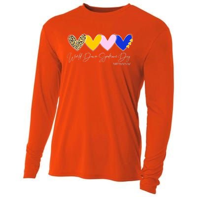 World Down Syndrome Day March 21st Awareness Heart Cooling Performance Long Sleeve Crew