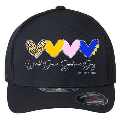 World Down Syndrome Day March 21st Awareness Heart Flexfit Unipanel Trucker Cap