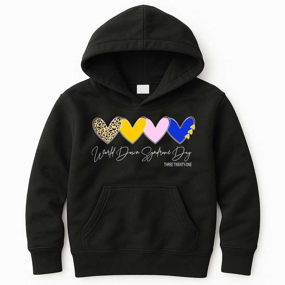 World Down Syndrome Day March 21st Awareness Heart Kids Hoodie
