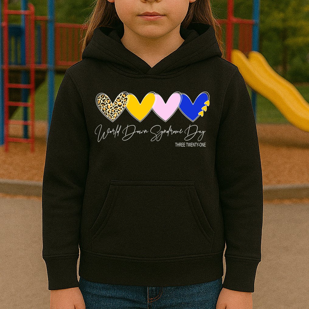 World Down Syndrome Day March 21st Awareness Heart Kids Hoodie