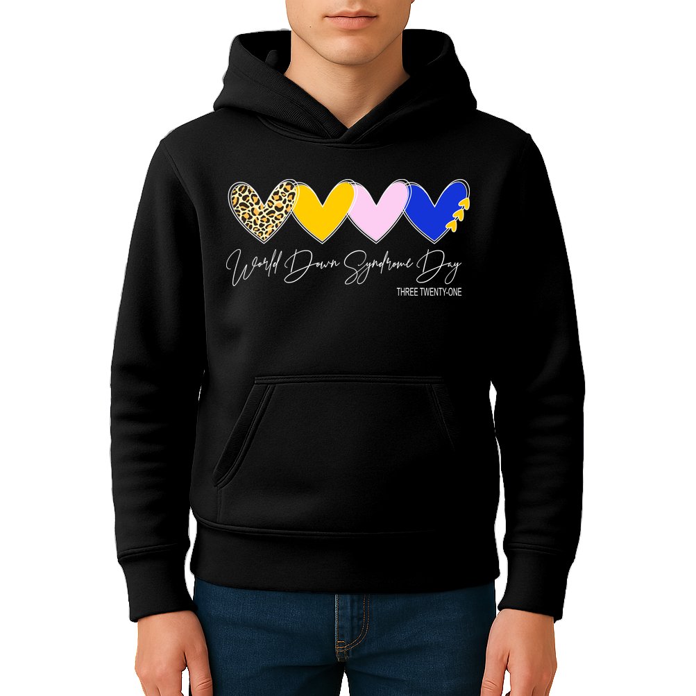 World Down Syndrome Day March 21st Awareness Heart Kids Hoodie