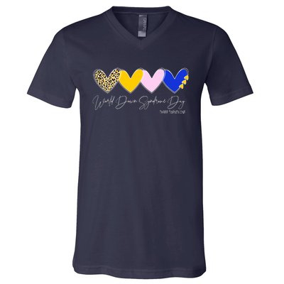 World Down Syndrome Day March 21st Awareness Heart V-Neck T-Shirt