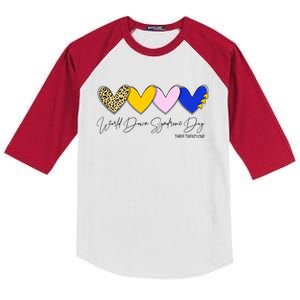 World Down Syndrome Day March 21st Awareness Heart Kids Colorblock Raglan Jersey