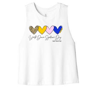 World Down Syndrome Day March 21st Awareness Heart Women's Racerback Cropped Tank