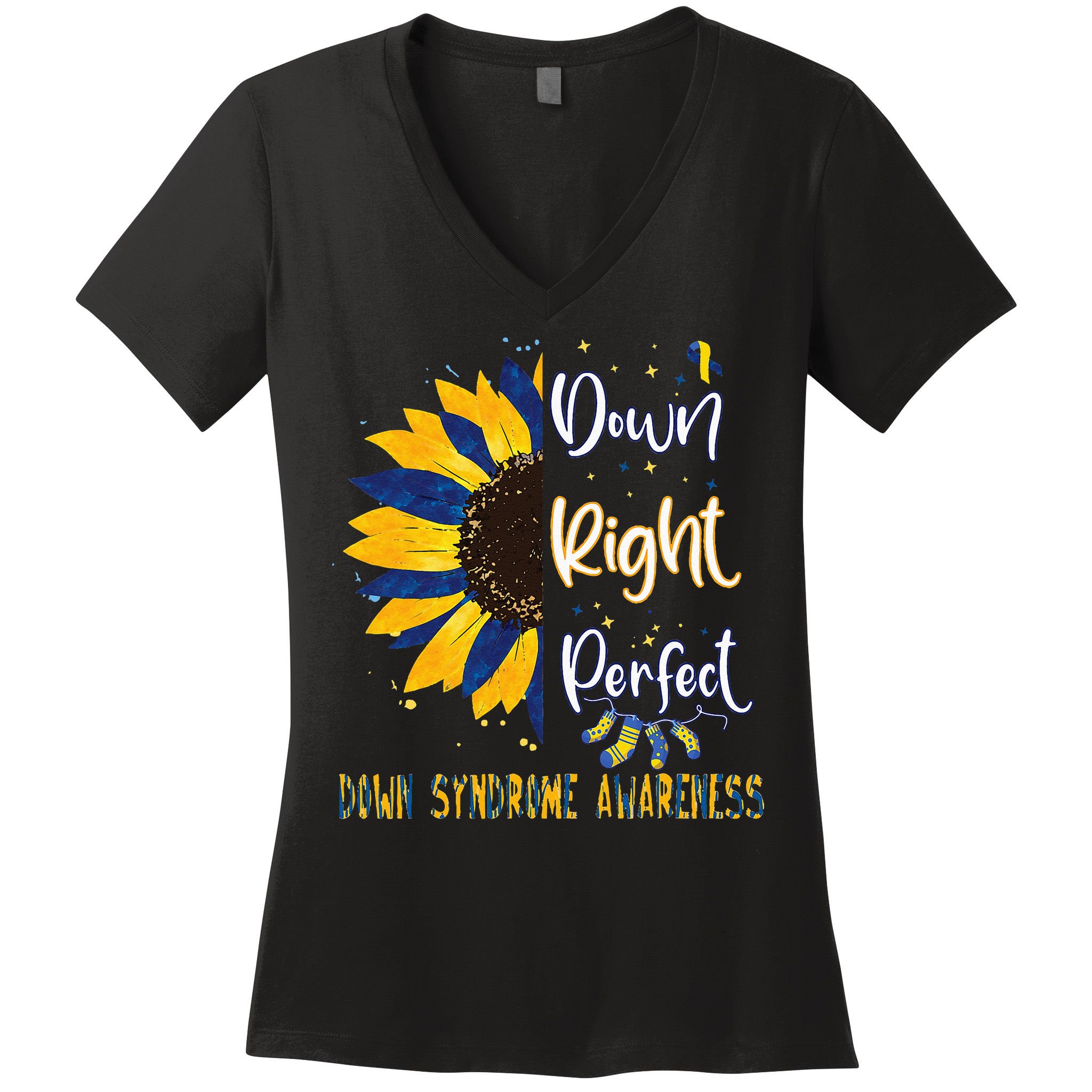 World Down Syndrome Day Awareness Socks 21 March Women's V-Neck T-Shirt