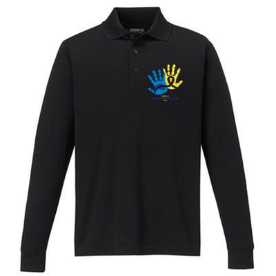 World Down Syndrome Day Handprint Awareness Performance Long Sleeve Polo