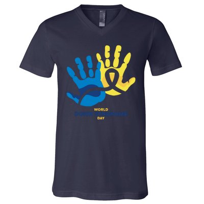 World Down Syndrome Day Handprint Awareness V-Neck T-Shirt