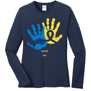 World Down Syndrome Day Handprint Awareness Ladies Long Sleeve Shirt