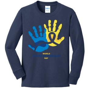 World Down Syndrome Day Handprint Awareness Kids Long Sleeve Shirt