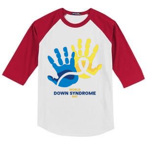 World Down Syndrome Day Handprint Awareness Kids Colorblock Raglan Jersey