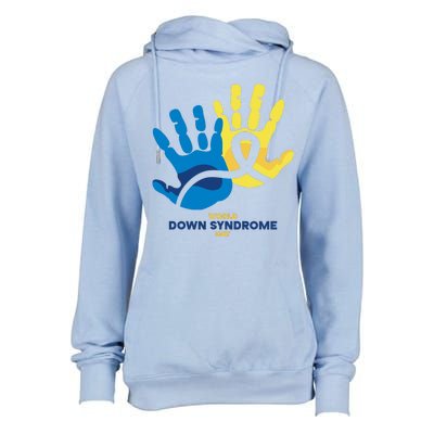 World Down Syndrome Day Handprint Awareness Womens Funnel Neck Pullover Hood