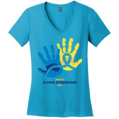 World Down Syndrome Day Handprint Awareness Women's V-Neck T-Shirt