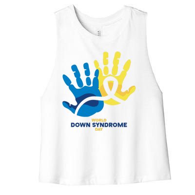 World Down Syndrome Day Handprint Awareness Women's Racerback Cropped Tank