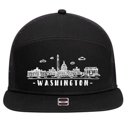 Washington Dc Skyline 7 Panel Mesh Trucker Snapback Hat