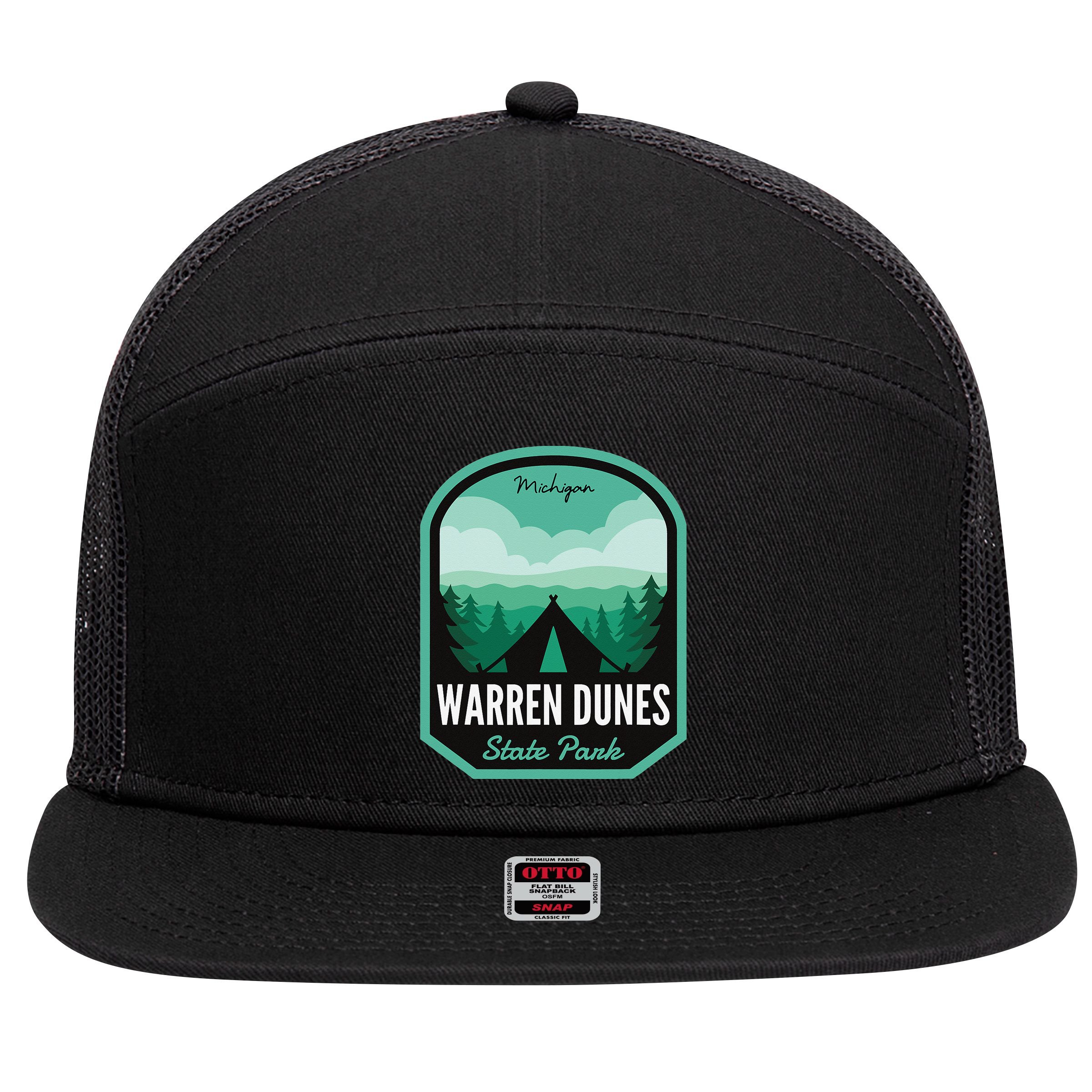 Warren Dunes State Park MI Camping 7 Panel Mesh Trucker Snapback Hat